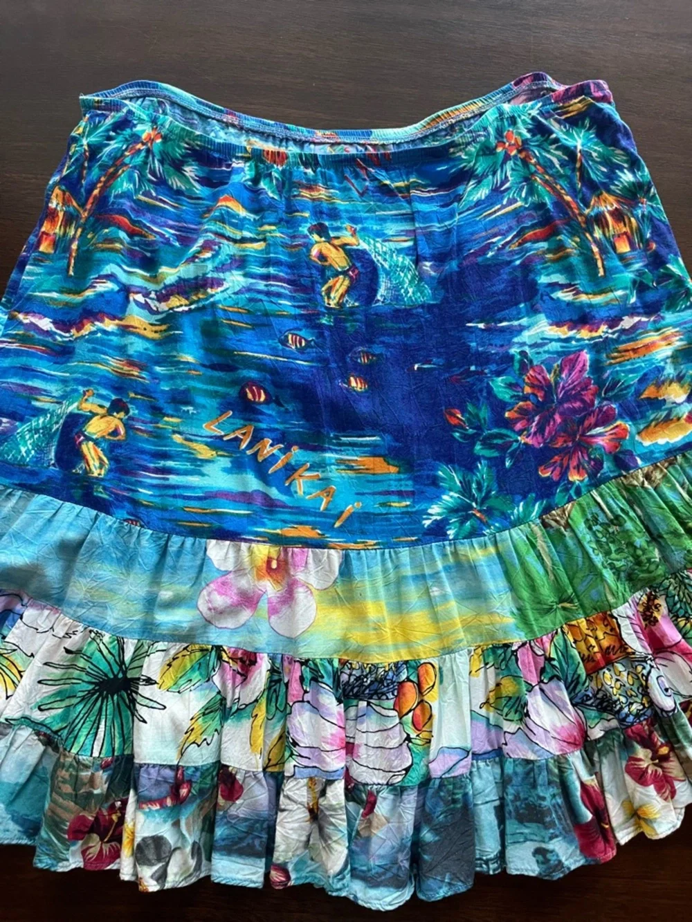 Jams World Hawaiian Skirt XL Lanikai Print Tropical Ruffle Hem Made in Hawaii